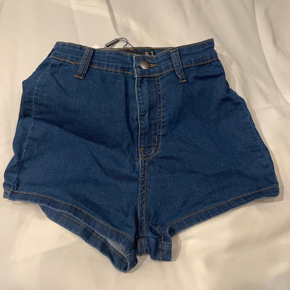 pretty little thing mid wash disco fit denim short size US 2